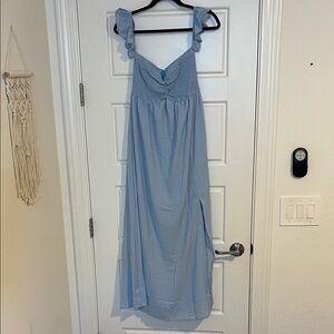 Chic Light Blue Maxi Dress with Ruffle Straps